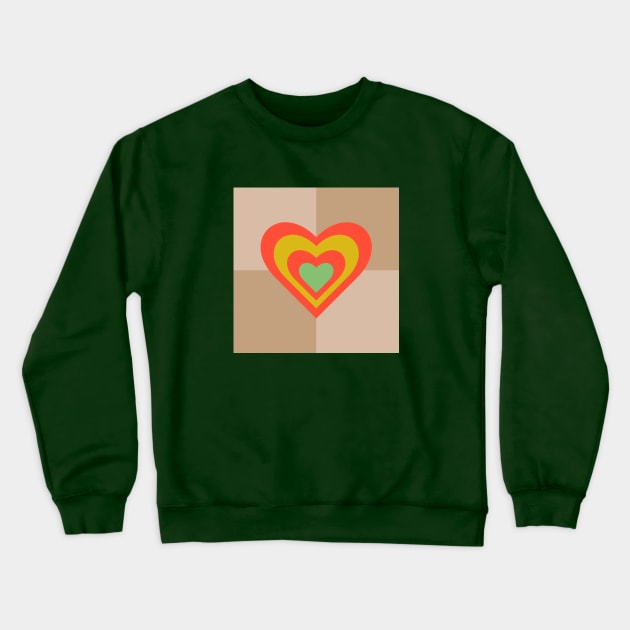 LOVE HEARTS CHECKERBOARD Retro Alt Valentines in Coral Yellow Green on Cream Beige Geometric Grid - UnBlink Studio by Jackie Tahara Crewneck Sweatshirt by UnBlink Studio by Jackie Tahara